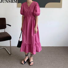 Elegant Solid V-Neck Party A-Line Dresses For Women 2020 New Chic Korean Puff Sleeve Fishtail Long Dress Summer Sundress Vestido 2024 - buy cheap