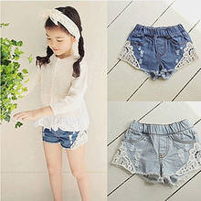 New Summer Korean Girls Lace Hole Jeans Shorts Cowboy Kids Girls Cute Shorts Jeans Short Lace Pocket Denim Shorts Children 2-12Y 2024 - buy cheap