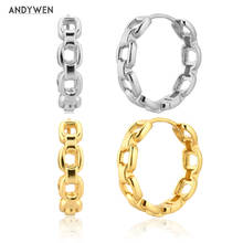 ANDYWEN 925 Sterling Silver 20mm Huggies Chains Hoops 25mm Luxury Women Fashion Jewelry Clips Piercing Pendiente Luxury Jewels 2024 - buy cheap