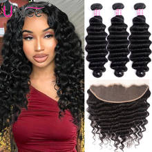 UNice Hair Loose Deep Wave 3/4 Bundles With Frontal Remy Human Hair Weave Bundles With Frontal Brazilian 3 Bundles With Frontal 2024 - buy cheap