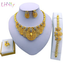 Liffly Нигерия Модные Ювелирные наборы ожерелье браслет серьги кольцо для вечеринки очаровательные женские роскошные ювелирные изделия с кристаллами 2024 - купить недорого