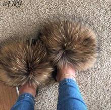 2020 indoor Slides flat shoes 100% Real Fox Fur Slippers Slides Casual Shoes Fluffy Slippers Flip Flops Furry Shoes Women 2024 - buy cheap