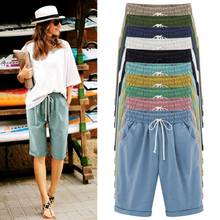 Summer Pants Cotton Linen Harem Women Trousers Solid-Color Plus Size Loose M-8XL Casual Elastic Waist Knee-Length Pocket Pant 2024 - buy cheap