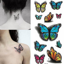 Tatuagem temporária de rosas e borboletas 3d, arte corporal, à prova d'água, ecológica, para braços, clavícula, tatuagens falsas, adesivos de borboletas 2024 - compre barato