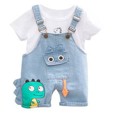 summer new Baby girls boys suit short-sleeved Dinosaur cartoon Top+ denim overalls two-piece summer suit 2024 - buy cheap