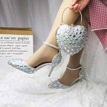 BaoYaFang-bolsos y zapatos AB crystal azul real para mujer, zapatillas femeninas con forma de corazón, de lujo, con correa en el tobillo, para boda y fiesta 2024 - compra barato