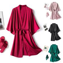 Women's sexy silk nightgown pink stripe comfortable Ladies bathrobe nightgown robe nightdress with belt soft пижама женская M* 2024 - buy cheap