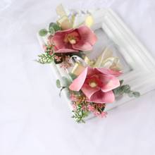 White Pink Silk Flowers Corsage Bracelet Bridesmaids Artificial Orchids Wedding Groom Boutonniere Wedding Marriage Corsage Pins 2024 - buy cheap