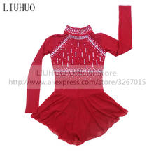 Liuhuo feminino desempenho das meninas vinho tinto ginástica rítmica manga longa competição collant patinação no gelo figura vestido ballet 2024 - compre barato