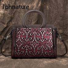 Johnature Luxury Bag Genuine Leather Retro Women Handbag 2022 New Handmade Embossing Cowhide Floral Shoulder & Crossbody Bags 2024 - buy cheap