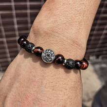 Pulsera elástica con cuentas de 8mm para hombre y mujer, brazalete con cuentas de Lava negra y ojo de tigre rojo, abalorio redondo, regalos de joyería, DDB288 2024 - compra barato