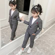 Hot Teenage Girls Clothing Set Autumn Plaid Suit Jackets +Pants School Tracksuit Kids Clothes for Children 8 10 11 12 13 14Years 2024 - buy cheap