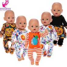 Boneca do bebê roupas de abóbora crânio pijama conjunto para 17 Polegada bebê recém nascido boneca oufit 18 Polegada boneca roupas crianças presente do dia das bruxas 2024 - compre barato