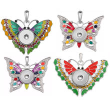 Pingente de borboleta fashion elegante, pingente de borboleta e de óleo com corrente de 50cm, botões de pressão de 18mm 2024 - compre barato