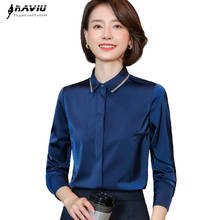 Navy Blue Satin Chiffon Shirt Women 2021 Spring New Simple Tops Long Sleeve Fashion High End Formal Work Blouses White 2024 - buy cheap