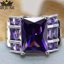 Exaggerated EuropeMystery Female Purple Ring Big Luxury CZ Stone Ring 925 Silver Jewelry Vintage Party Wedding Rings For Women 2024 - buy cheap