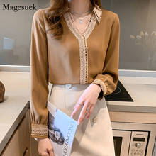 Spring New V-Neck Solid Turn Down Collar Shirt Tops Embroidery Hollow Long Sleeve Silk Blouse Women Oversized Female Shirt 13094 2024 - buy cheap
