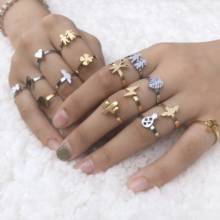 Pena trevo folha coração em forma de aço inoxidável anel conjunto anéis para feminino ajustável moda feminina jóias acessórios 2024 - compre barato