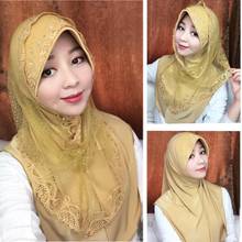 2Pcs Muslim Lace Embroidery Rhinestone Tube Scarf Hijab Cap Headscarf Wrap Shawl Dubai Islamic Full Cover Women Wedding Headwear 2024 - buy cheap
