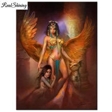 Алмазная вышивка 5D в виде египетской богини, картина из страз «сделай сам», полноразмерная мозаика квадратной формы с круглыми стразами, кошка и животное, F416 2024 - купить недорого