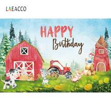 Laeacco Cartoon Farm Photo Backgrounds House Tree Grassland Windmill Livestock Photography Backdrops Baby Birthday Photophone 2024 - buy cheap