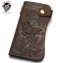 Cool Men's Wallet Vintage Chain With Belt Buckle Tiger Style 100% Genuine Leather Men Long Personality Coin Purse 2024 - buy cheap