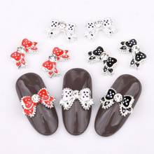 10 pieces 3D silver alloy sparkling rhinestone nail art decorations DIY red black and white effect bow tie nail access QB043-045 2024 - buy cheap