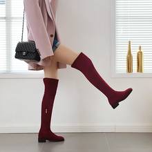 European and American boots in autumn and winter new high boots women's thick heel knee high boots middle heel boots wine red 2024 - buy cheap