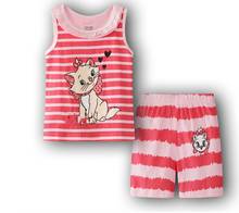 Conjunto de Pijama con chaleco de encaje para niñas, ropa de dormir con Tops y pantalones cortos, con dibujos de gatos y animales 2024 - compra barato