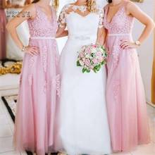 Платье подружки невесты с двойным V-образным вырезом и жемчугом 2024 - купить недорого