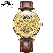 Tourbillon-reloj mecánico de cuero para hombre, cronógrafo de lujo, luminoso, resistente al agua, con calendario, dorado 2024 - compra barato