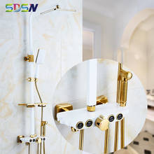 Conjunto de chuveiro dourado branco, chuveirinho de mão, bronze, cobre, conjunto, banho 2024 - compre barato