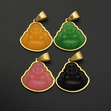 Buddha Pendant Necklace for Women Men Gold Color Stainless Steel Jewelry Colored Chalcedony Stone Maitreya Necklace Punk Hip Hop 2024 - buy cheap