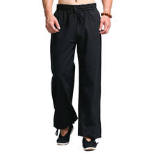 Calças casuais masculinas, calças de harajuku tradicional chinês para corrida, uniforme de algodão e linho, kung fu 2024 - compre barato