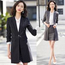 Formal preto listrado blazer para mulher saia ternos jaqueta longa senhoras trabalho wear negócios escritório uniforme estilos 2024 - compre barato