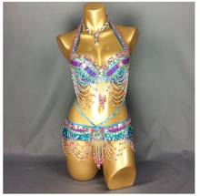 Christmas hot girl stage dance wear Sexy belly dance costume party show clothing Bar+Belt 2pcs set 2024 - buy cheap