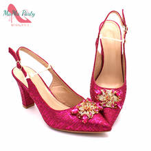 Sandalias de estilo africano para mujer, zapatos elegantes de tacón con punta decorada con piedras, color fucsia, de alta calidad, para fiesta 2024 - compra barato