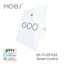 WiFi Smart Glass Panel Switch Tuya App Remote Control  Work With Alexa Echo Google Home RF433 EU Type White Touch 3 Gang 2024 - buy cheap