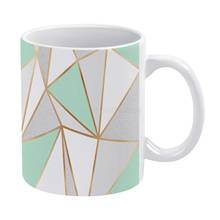 Taza de cerámica divertida para café, té y leche, tazas geométricas abstractas de color verde menta, gris y dorado, 11oz, L 2024 - compra barato