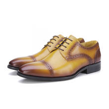 Moda Preto/Brown Oxfords Sapatos de Escritório de Couro Genuíno Sapatas De Vestido Dos Homens Sapatos Sociais 2024 - compre barato