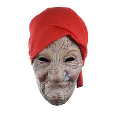 Velho máscara de látex mau temperamento fumar enrugado avó com lenço vermelho avó festa de halloween cosplay adereços traje 2024 - compre barato