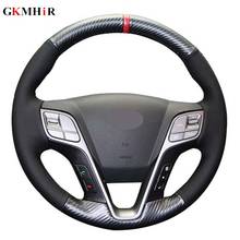 Black Genuine Leather Carbon DIY Car Steering Wheel Cover for Hyundai ix45 Santa Fe 2013 2014 2015 2016 2024 - buy cheap