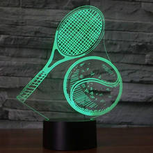 Ночной светильник с 3D сенсорным рисунком для тенниса, 7-цветная Автоматическая сменная Настольная лампа с USB зарядкой, для магазина, бара, спальни, Подарочный декоративный светильник 2024 - купить недорого