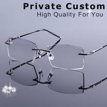 Óculos masculino sem aro armação de liga de metal, óculos de leitura diamante cinza gradiente lentes miopia chique 2024 - compre barato