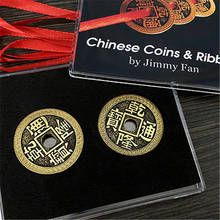 Moedas chinesas e fita por jimmy fan truques mágicos-tamanho 38mm luxo chinês antigo conjunto de moedas adereços mágicos perto de truque mágico 2024 - compre barato