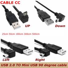 Кабель для передачи данных со штекером USB 2,0 и разъемом Mini USB B типа 5pin 90 градусов вверх и вниз, левый и правый угловой штекер 0,25 м/0,5 м/1,8 м/5 м 20 см 50 см 6 футов 2024 - купить недорого