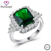 HuiSept 925 Silver Ring for Women Wedding Rectangle Shape Emerald Zircon Gemstone Vintage Jewelry Ornaments Gift Wholesale Rings 2024 - buy cheap