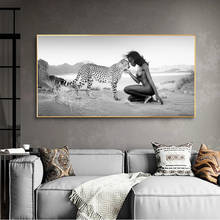 Snow Leopard and Nude Women Canvas Painting Black White Natural Landscape Posters and Prints Wall Pictures for Living Room Decor 2024 - buy cheap