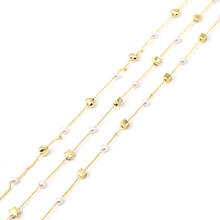 1mcobre y Perla de imitación acrílica, accesorios de cadena de eslabones, cadenas blancas cremosas chapadas en oro, 6x5mm/4x4mm para fabricación de joyas DIY 2024 - compra barato