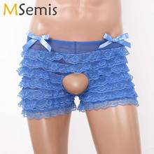 Mens Frilly Ruffled Layered Floral Lace Briefs Underwear Mid Rise Open Crotch Sexy Sissy Panties Male Gay Cheeky Boxer Lingerie 2024 - buy cheap